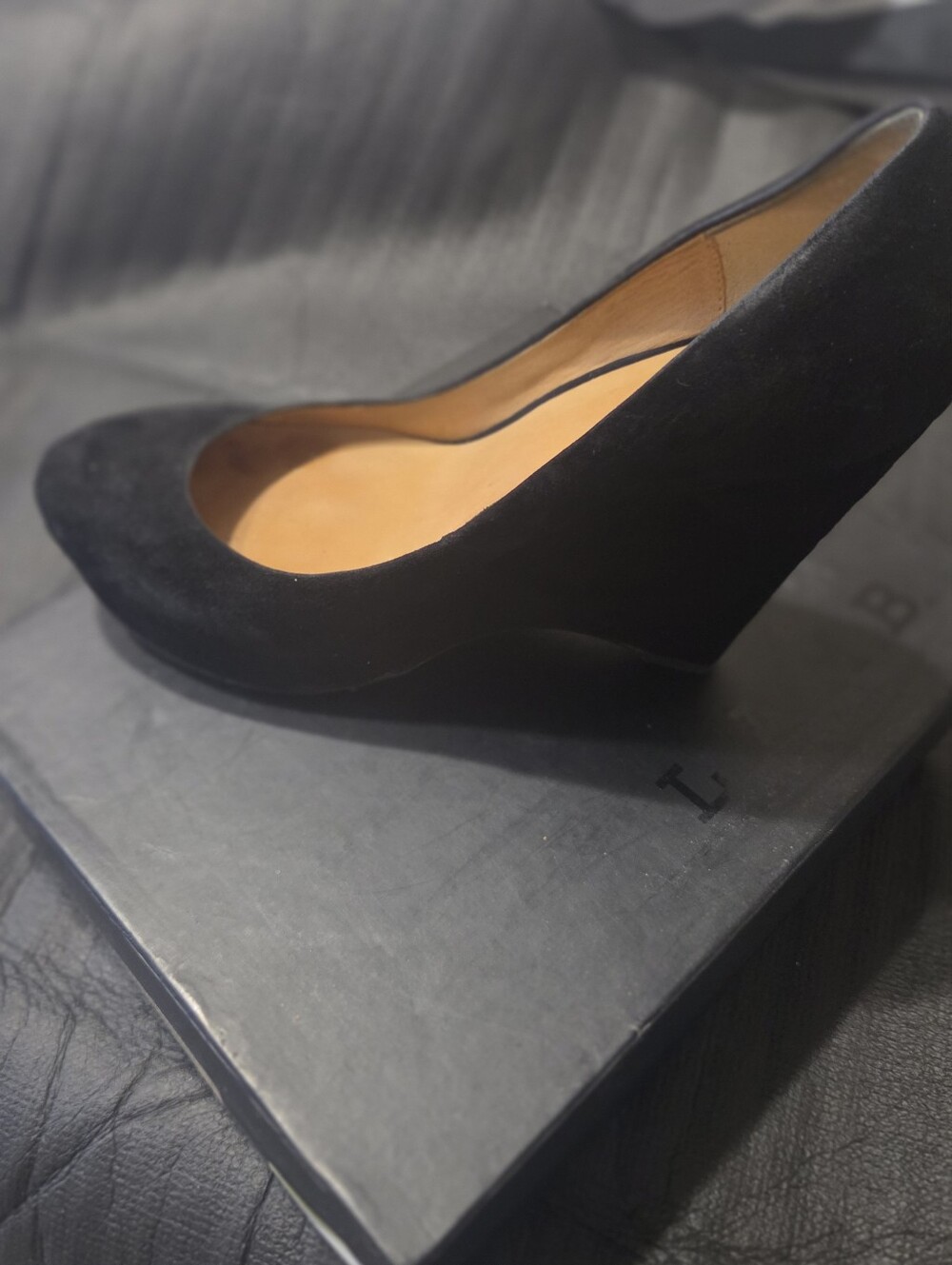 LAMB Classic Black Suede Wedge Pump - Women's